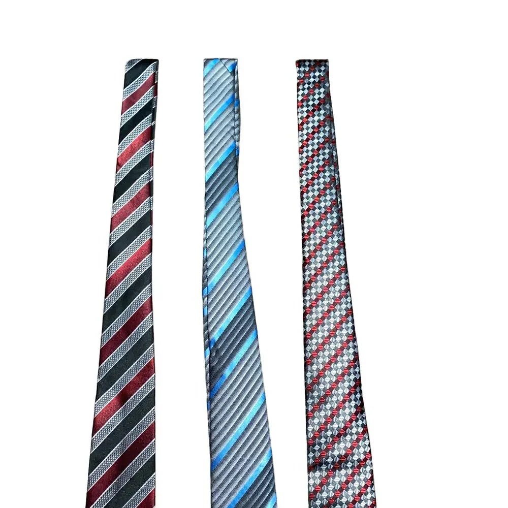 New NWOT Retro Men's Bundle Set of 3 Red Blue Gray Striped Geometric Neck Ties